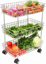 Eversun Multipurpose Multicolour Stainless Steel Fruit and Vegetable Storage Stand Rack with Wheels (42 x 23 x 53 cm)