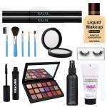 LADYEYE Best Makeup Kit For Girls & Women Pack of Eyeshadow Palette, Kajal, Foundation, Mascara, Fixer Spray, 5 Makeup Brush, Primer & False Eyelashes