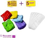 Mom's Pride Multicolor Polyurethane Laminate Reusable Solid Pocket Cloth Diapers With Inserts (Pack Of 5)