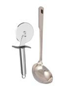 FIRST FRONT Stainless Steel SS Pizza Cutter With Stainless Steel Chamcha Spoons and (Multicolour, Pack of 2)