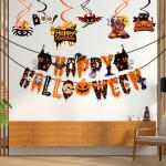 Zyozique Halloween Theme Party Decorations Items - Halloween Banner & Swirls Hanging/Halloween Party Decorations (Pack Of 7)