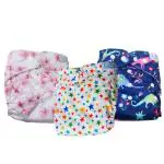 Seabird Regular Combo Pack Of 3 Diaper + 3 Insert Combo Of Assorted Cute Designs For Babies Freesize Washable & Reusable Cloth Diaper For Baby