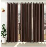 Sehbhagi Brown Polyester Printed Semi Transparent Door Curtain, 7 Ft (Pack Of 3)
