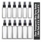 Zollyss Spray Bottles Clear Empty Fine Mist Plastic Mini Travel Bottle Set, Small Refillable Liquid Containers (50 Ml (6 Pc)+100 Ml (6 Pc))