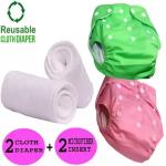 Swito Mart Baby Reusable Cloth Diaper, Washable Adjustable Infant 2 NAPPY with 2 INSERT PAD ()