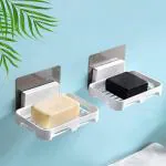 Hearch (2 Pcs) Wall Mounted Self Draining Soap Dish Holder Case - Hanging Waterproof soap Box Storage Rack with Self Adhesive Sticker for Bathroom, Kitchen, Bathtub, Washbasins, Plastic