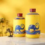 Artysta Elephant Design Handpainted Terracotta Vase (10 inch, Yellow)
