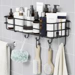 Plantex Black Steel Bathroom Shelf with Hooks and Towel Holder