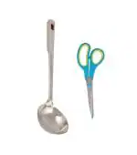 BLUE WONDER Stainless Steel Kitchen Tools Chamcha With Big Scissor (Multicolour, Pack of 2)
