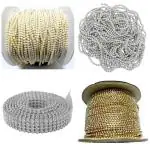 Craftlove Silver Rhinestones Jewellery Making Chains And Stone Lace Combo (Pack Of 4)