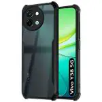 Fashionury Shockproof Crystal Clear Back Cover Case for Vivo Y38 5G | 360 Degree Protection | Protective Design | Transparent Back Cover Vivo Y38 5G (Black Bumper)