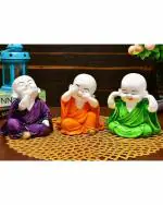 Miss Peach - Multicolor Handicraft Set of 3 Laughing Buddha Statue For Home Decor(MPHS3BMB003) , Diwali Gift, Best Gift for Diwali Decor, Diwali Decoration