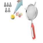 BLUE WONDER Cake Decorating 6 Pcs Nozzle with Stainless Steel Soup Strainer Juice and (Multicolour, Pack of 2)
