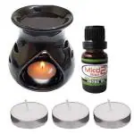 Mkd2 Rise Black Ceramic Aroma Oil Diffuser Burner I Oil Burner for Home Fragrance With 10 ml Lemongrass Aroma Oil & 3 Tealight Candle