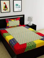UniqChoice Multi Color 100% Cotton Jaipur Single Bedsheet with 1 Pillow Cover(1+1_Single_65_Multi)