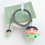 PunnkFunnk Cute Cartoon Protective Case for iPhone 18W & 20W USB-C Adapter Charger Cable, Unique Design Funny 3D Cartoon Charger Cover Cable Protector for iPhone Fast Charger (Shinchan) Green