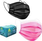 A1 Black, Pink Non Woven 3 Ply Antiviral And Pollution Face Mask With Nose Cap Combo, Free Size (Pack Of 200)