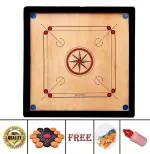 Woodshy Medium Size 26 Inch Wood Round Pocket Carrom Board with Carrom Coins Set, Striker, Powder