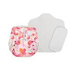 Snugkins Flamingo Hearts Minky Fabric, Cotton Cloth Diaper, Wet-Free Organic Cotton Pad And Booster Pad For New Born Baby (2.5-7kg)