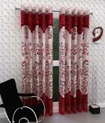Red Floral Polyester Curtains (2.13 x 1.22 m) (Pack Of 2)