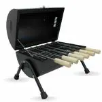 Wellberg Luxury Drum Charcoal Barbeque Grill | With Food grade 6 Skewers,1 Grill Mesh | 2 Years Warranty Of Powder Coating Heat Proof | Peel Proof Barbecue grill set | Black