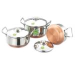JVL Silver Stainless Steel Cookware And Serveware Essential Utensil Pot Handi Set With Lid 800ml, 1250ml, 1900ml (Pack of 3)