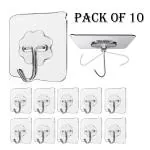 KATHIYAWADI Wall Hooks for Hanging Strong Sticker Sticky Heavy Duty Home Kitchen Bathroom Key Frame Holders (Pack of 10), Metal, Silver