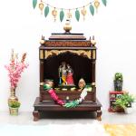 DZYN Furnitures Aaradhana Medium Floor Rested Pooja Mandir (Brown Gold)