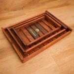 ADA Pakka Sheesham Wooden Serving Tray Handmade & Handcrafted Rectangular Serving Platter, Multipurpose Wood Tray - Set of 3 (Small :-25 * 15, Medium:- 31 * 20.3, Large :- 35 * 25.4cm)