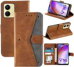 Autofocus Faux Leather Back Case Flip Cover for Vivo Y16 with ID Card Slot | Foldable Stand | 2 Card Slot | 1 Cash Slot | Magnetic Closure - Executive Brown, 21397