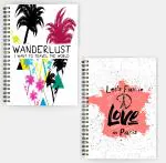 Whats Your Kick Travel Inspired A5 Set of 2 Soft Cover Notebook 80 GSM Wiro Binding Notebook Single Line 160 pages Stylish Notebook D8
