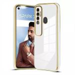 RJR Tecno Spark 7 Pro Back Case Cover |Electroplated Chrome |6D Gold Plated Frame | Slim Shockproof | Soft TPU Back Case Cover for Tecno Spark 7 Pro -White