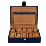 Leather World 10 Slots PU Leather Men Watch Box Display Organizer Case Women Storage Jewellery - Blue