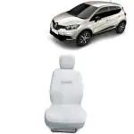 Kingsway Towel Fabric Car Seat Covers for Renault Captur, 2017 Onwards Model, Material: 100% Cotton, Color : White, Complete Set of All Seats (Car Specific Front + Rear Seat Covers)