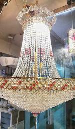 SHRI MAHAL ANTIQUES Round LED Crystal Incandescent Chandelier Glass Crystal Big size Jhhomar