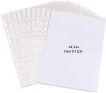 Shining Zon 120 Micron A4 Waterproof Transparent Document Leaf/Sleeve Sheet Protector Top Loading, Clear, Reinforced 11-Hole, Acid-Free, Archival Safe for Documents and Photos (Pack of 100)