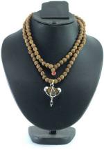 Shivoham Wood 1 Mukhi Rudraksha Silver Cap with 5 Mukhi Rudraksha Mala Necklace
