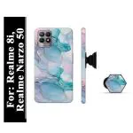 Mobi Elite Pink Marbel Texture Printed Hard Back Cover Case with Mobile Holder, Pop holder, Pop socket for Realme 8i, Realme Narzo 50