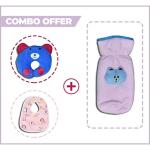 Teeny Weeny Combo of Cotton Baby Pillow/Head Shaping Neck Support Pilow, Waterproof Baby Cotton Bib & Velvet Baby Milk Bottle Cover (Blue + Pink +Pink)
