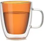 Ramkuwar Large Clear Glass Coffee Mug Double Wall Insulated Drinking Glass Tea Cups With Handle (Orange)