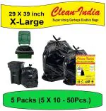 C I Clean India - Black Garbage Bags 10 pcs 29 inch x 39 inch (Pack of 5)