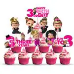 Zyozique 10 pcs Boss Baby Girl Theme 3rd Birthday CupcakeToppers 3rd Birthday Cake Decorations for Boss Baby Themed Birthday Party Decorations Baby Shower Supplies and favors Cupcake Topper