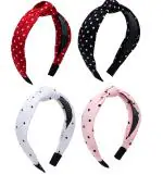 THE MAXIM Fabric Dotted Knot with Tape Plastic Hairband Headband for Girls pack of 12