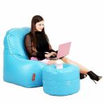 Couchette Kocaman XXXL Chaise Lounge Beanbag with Pouffe in Sky Blue Finish (Filled With Beans)