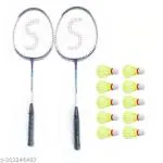 Sonic Aeroblade Aluminium Badminton Racket Single Shaft Blue Color Set of 2 with 10 Shuttlecock