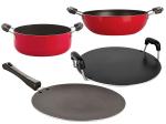 Nirlon 4 pcs of Red, Black Non-stick Aluminium Dishwasher Safe Kitchenware Cooking Utensil Combo Set with Bakelite Handle Standard