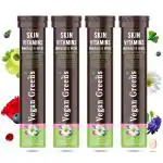 Vegan Greens Skin Vitamins 37 Ingredients, Herbs with Hyaluronic Acid, ALA, Lycopene, Vit. E & C Daily Skin Hydration, Repair, Heal, Detox, Acne Control. Men & Women (100 Effervescent Tablets, Orange)