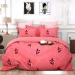Neekshaa Super Soft Glace Cotton Double Bedsheet with two Pillow covers_Size-90 x 90 inches ( Pink & Blue Leaf Design)
