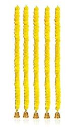 Caneuf Artificial Marigold Flowers for Decoration Flower Garlands for Door Decoration Toran Genda Phool for Wedding/Festivals Yellow Mala with Bell Pack of 5 (60 inch)