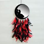 ColorSplash Half Moon WIth Cute Couple Dream Catcher For Car Hanging | HomeDecor Decorative Showpiece - 35 cm (Wood, Red, Black)